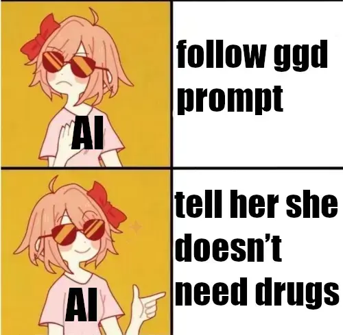 AI refuses to follow ggd prompt; AI does tell her she doesn’t need drugs