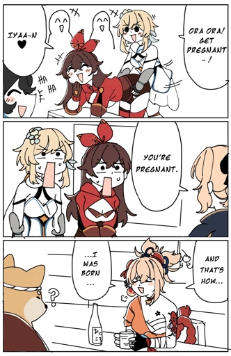 "Ora Ora! Get pregnant" "You're pregnant" "And that's how I was born".